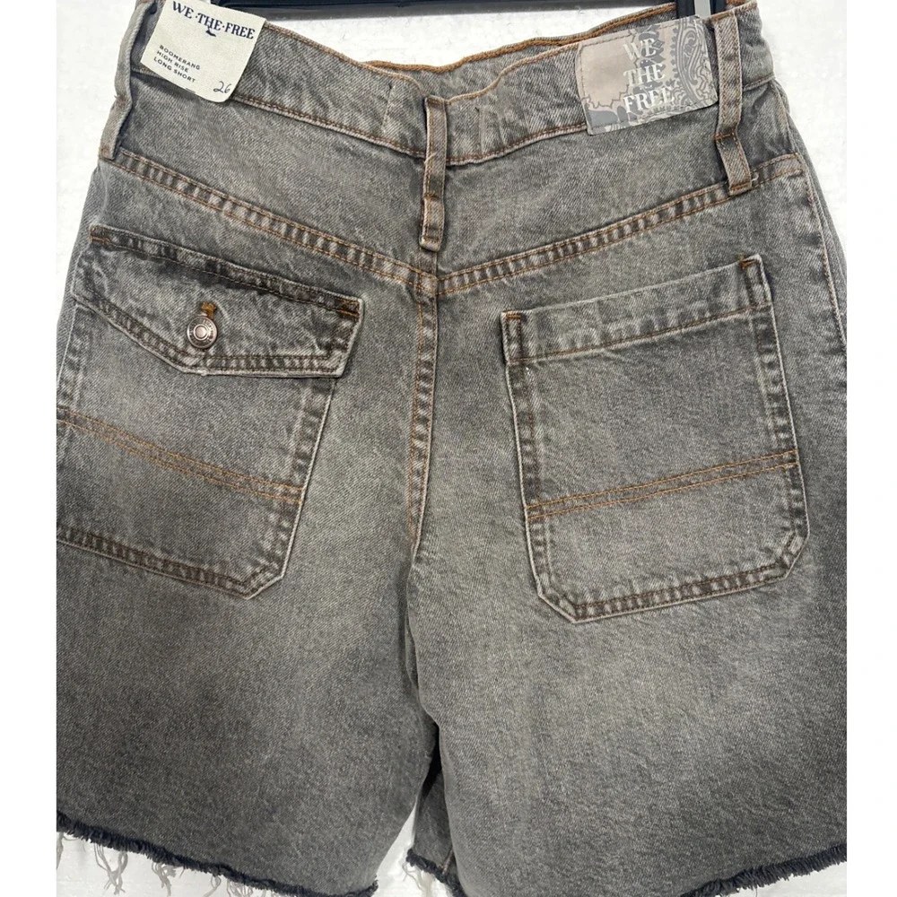 We The Free Shorts Women 26 Grey Boomerang High Rise Long Crossover Waist Denim